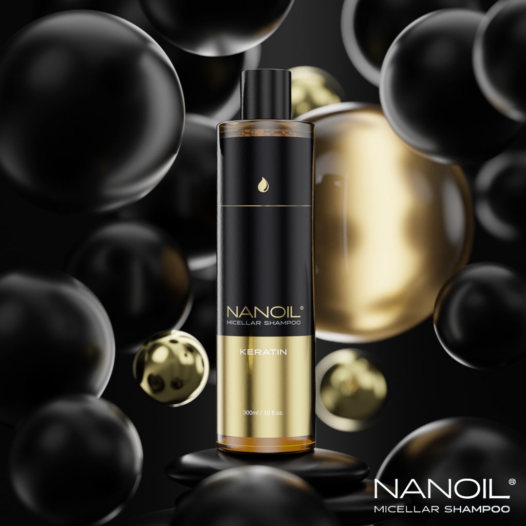 Champô com queratina da Nanoil. Limpeza e reparação – 2 em 1